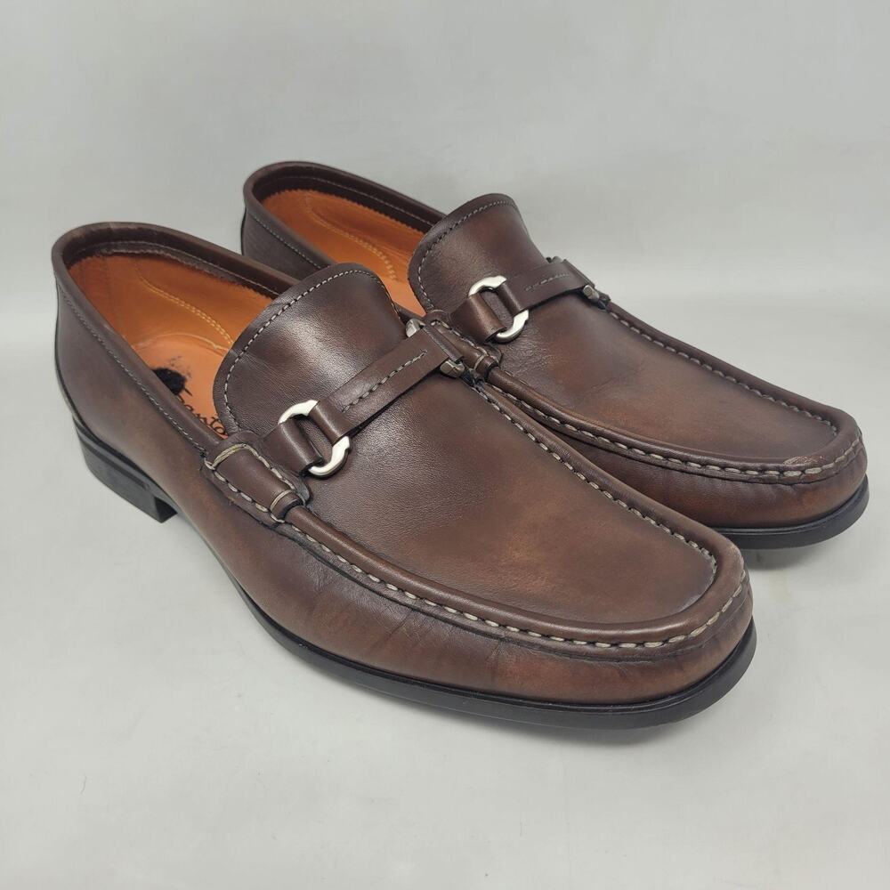 Santoni Shoes 9.5D Brown Leather Loafers Buckle Dress Italy Slip On 542187